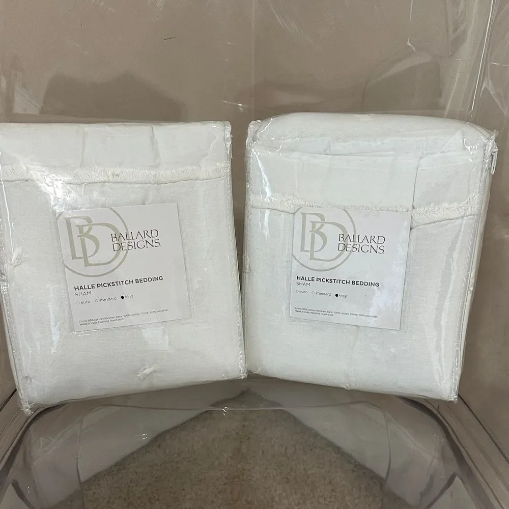 NWT Ballard Designs Halle Pickstitch Quilted Bedding Sham - White (2) KING